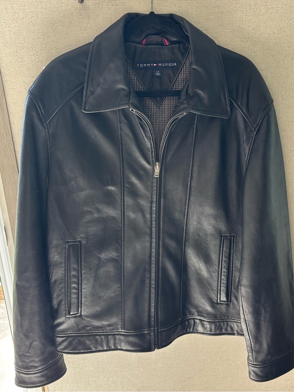 Tommy Hilfiger Men's Black Leather bomber Zip Jacket